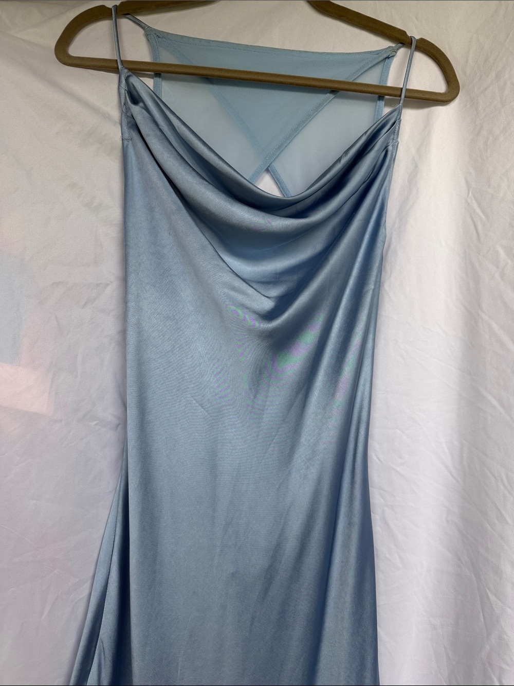 Hello Molly Light Blue Satin Cowl Neck Maxi Dress, blue bridesmaid dress - Picture 3 of 10